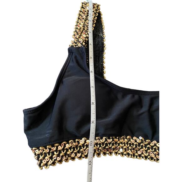 Egyptian Style 2 PCHi Waist Bikini Swim Size Large Black Gold Sequin Trim New - Picture 4 of 16